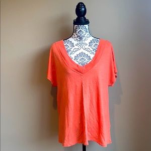 Coral Linen Front & Back V-Neck Blouse